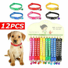 Load image into Gallery viewer, 12PCS/Lot Dog Collars Pet Cat Puppy Color Buckle Nylon Collar W/Bell Wholesale