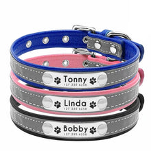 Load image into Gallery viewer, AiruiDog Personalized Dog Collar Reflective Leather ID Name Custom Engraved Puppy XS-L