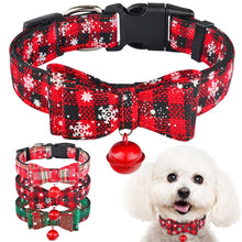 Load image into Gallery viewer, Christmas Dog Collar &amp; Bell Fabric Female Male Puppy Pet Bow Tie Adjustable XS-L
