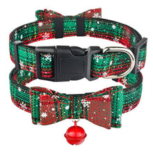 Load image into Gallery viewer, Christmas Dog Collar &amp; Bell Fabric Female Male Puppy Pet Bow Tie Adjustable XS-L