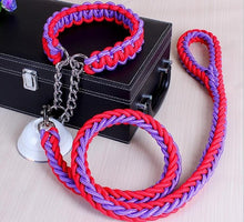 Load image into Gallery viewer, Double Strand Rope Large Dog Leashes Metal P Chain Buckle National Color Pet Traction Rope Collar Set For Big Dogs 1.2m Length