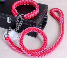 Load image into Gallery viewer, Double Strand Rope Large Dog Leashes Metal P Chain Buckle National Color Pet Traction Rope Collar Set For Big Dogs 1.2m Length